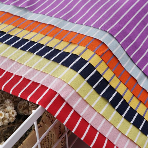 Pure Cotton Striped Knit Fabric , Combing Color Striped Fabric For Jersey