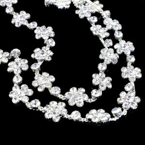 Silver Copper Plated Diamond Rhinestone Necklace Welded Flower Shape
