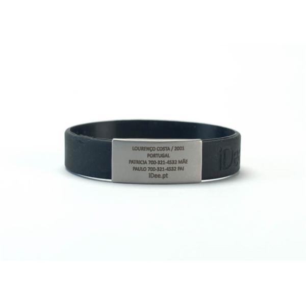 Qr Code Custom Silicone Bracelets / Slim Identity Bracelet With Stainless Steel Tag