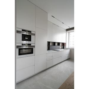 EB Modern Contemporary White Kitchen Cabinets With Dinning Table
