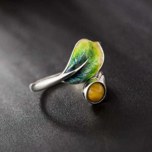 925 Silver Manually Colored Enamel Yellow Amber Jewelry (R6050602)