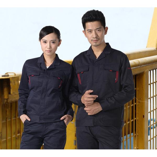 Dark Blue Polyester Industrial Work Uniforms Anti - Pilling / Durable Apparel