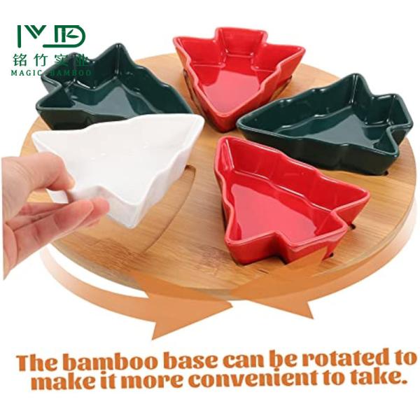 Buy Natural Bamboo Tray With Christmas Tree Shaped Ceramic Bowl at wholesale prices