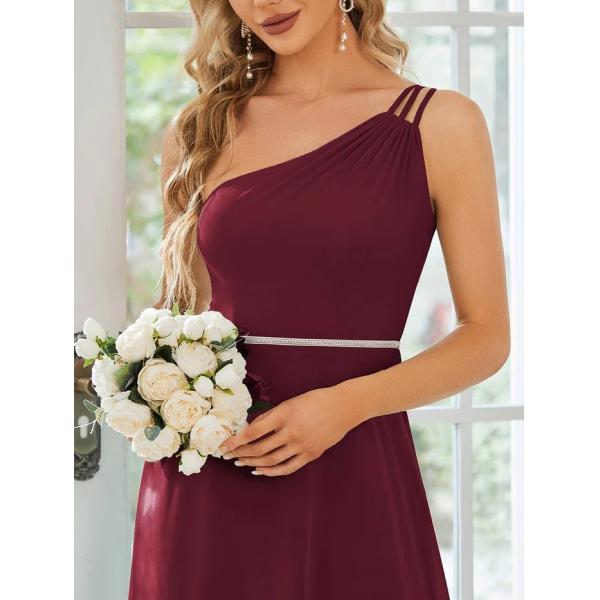 Asymmetry Custom Size Spaghetti Strap One-shoulder A-line Burgundy Flowy Chiffon Evening Dress