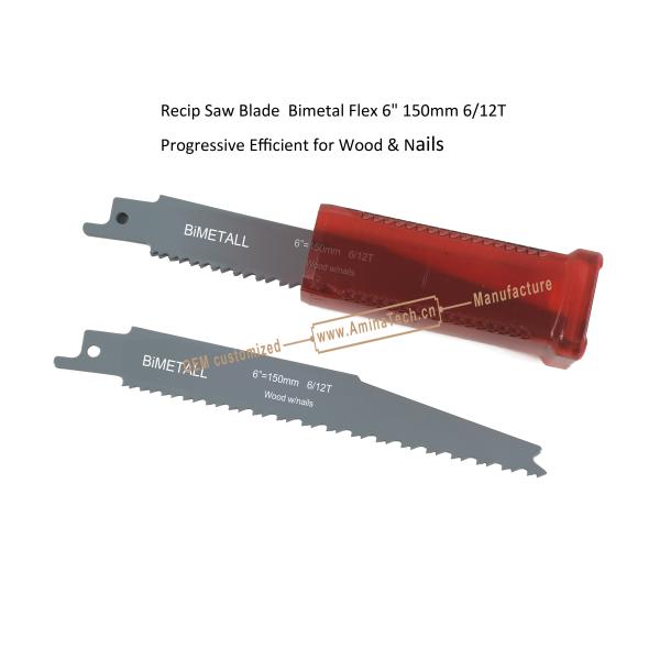 Recip Saw Blade Bimetal Flex 6" 150mm 6/12T Progressive Efficient for Wood & Nails,Reciprocating ,Power Tools