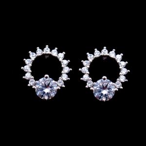 Modern Silver Cubic Zirconia Earrings / Sapphire Sterling Silver Stud Earrings