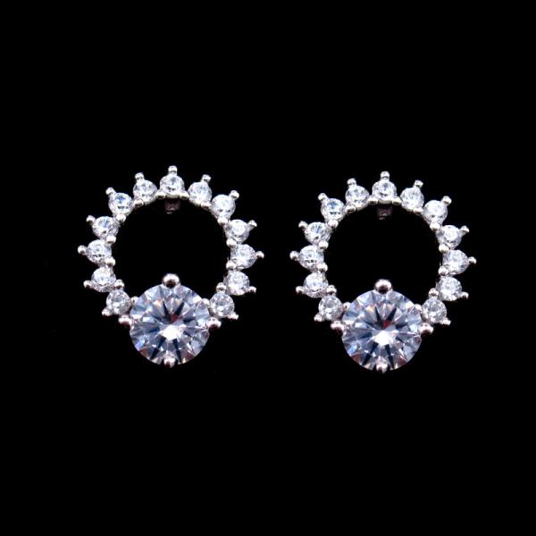 Modern Silver Cubic Zirconia Earrings / Sapphire Sterling Silver Stud Earrings
