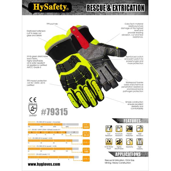 3X44EP Waterproof Rescue Extrication Gloves Size 8 / 9 / 10 Super Dexterity 5