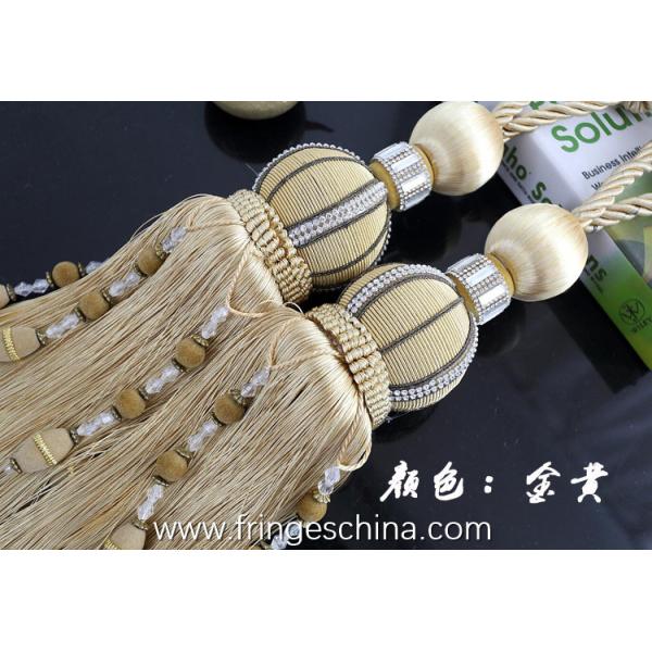 Delicate custom long tassel fringe trimming for curtain attractive tieback hanging ball