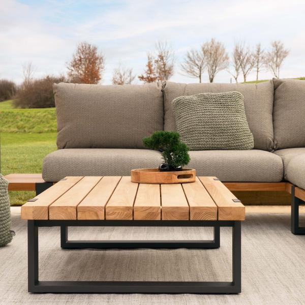 Modern Stylish Teak Wood Outdoor Corner Sofa Lounge Set for Commercial Hotel Villa