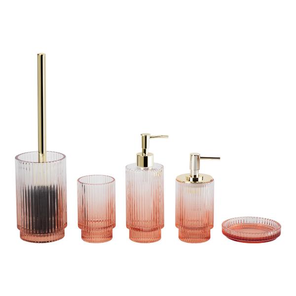 Buy Ombre orange glass modern bath accessories with round shape and ribbed vertical stripe bathroom soap set toilet brushes soap dish for bathroom at wholesale prices