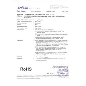 SHENZHEN XINTAIYUE COMMUNICATION CABLE CO.,LTD. Certifications