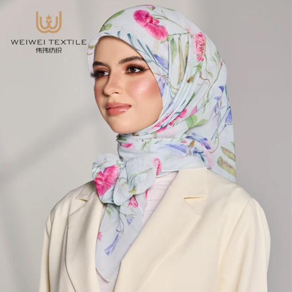 Wholesale Custom Cotton Voile Square Print Traditional Scarf Shawl Big Size 45/50/55 Inch Square Hijab for Muslims