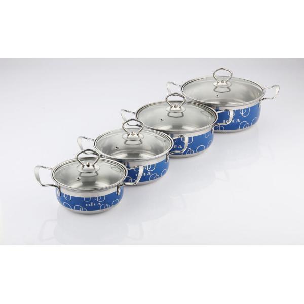 16cm 18cm 20cm 22cm Stainless Steel Cooking Pot Non - Stick Durable And Easy Cleaning & blue red color wtih glass cove