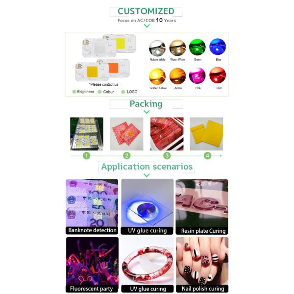 High Brightness 50 Watt Cob Led UV Diode 395nm OEM No Welding