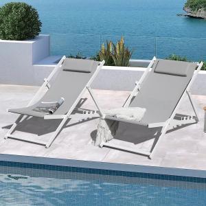 China Outdoor Folding Beach Sling Chairs Set, Aluminum Patio Lounge Chair, Portable Beach Chairs, Adjustable Reclining on sale