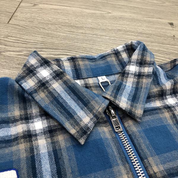 Custom Winter Embroidered Logo Plaid Shirts Zip Up Polo Shirt Oversized Long Sleeve Flannel Shirts For Men