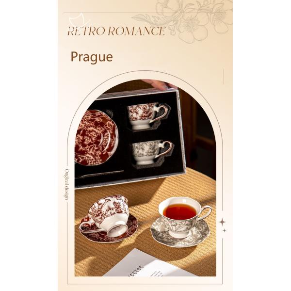 Elegant Ceramic Coffee Mug And Saucer Set Light Luxury Gold Line Design For Drinkware