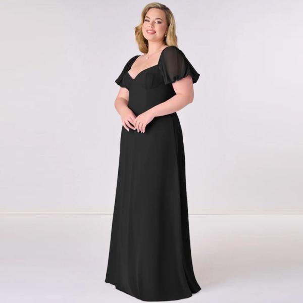 Gorgeous Manufacturer OEM Chiffon Bridesmaid Dress Cap Sleeves V-Neck Backless A-Line Plus Size Pleated