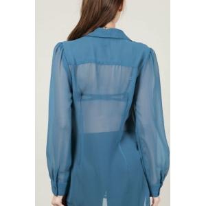 See-Through Casual Womens Shirts Blouses , Blue Eco-Friendly