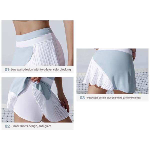 Light Blue Womens Golf Clothes Anti Glare Tennis Badminton Pleated Skirt Ladies
