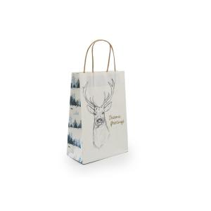 Flat Bottom Fancy Christmas Wrapping Paper Bag Grossgrain Ribbon Handle