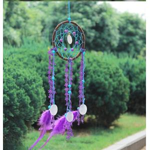 Circular Purple Handmade Dream Catcher Net With Feathers Wall Hanging Decoration