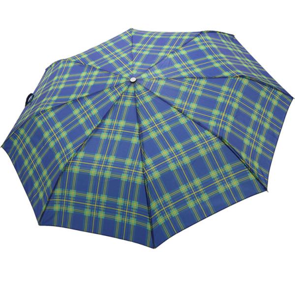 Automatic Open Close Green Stripe Grid Umbrella Three Folding Umbrella For Men