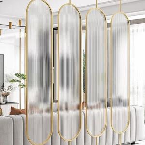 Collapsible Rotatable 3 Panel Metal Room Divider With Art Glass