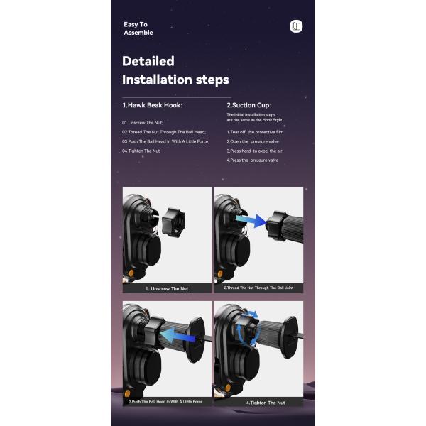 ESSAGER A5 Series Hook+Suction Cup Best Cell Phone Holder for Car Mount