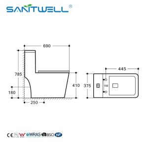 Sanitary Modern Chaozhou WC Bowl Wash Down ONE Piece Floor Toilet SWM8616