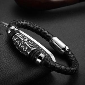 Wholesale custom fashion magnetic clasp handmade genuine mens leather bracelet