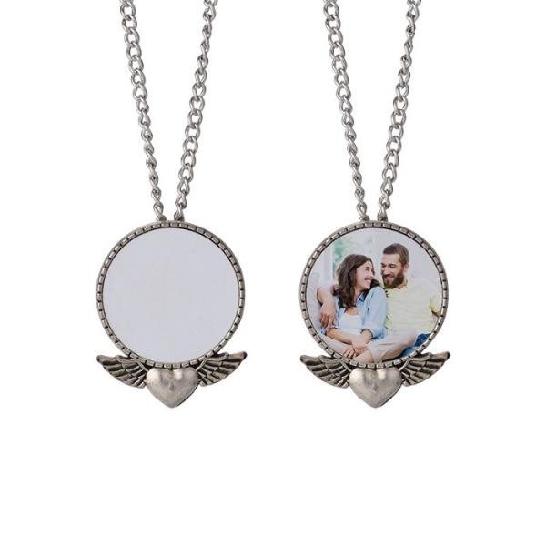 Custom Gift Party Wedding Vintage Brooch Necklace Pendant Sublimation Angel Wings Necklace