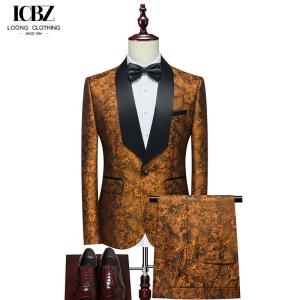 Men's Autumn Printed Stage Dress Groom's Suit with Large Size and Breathable