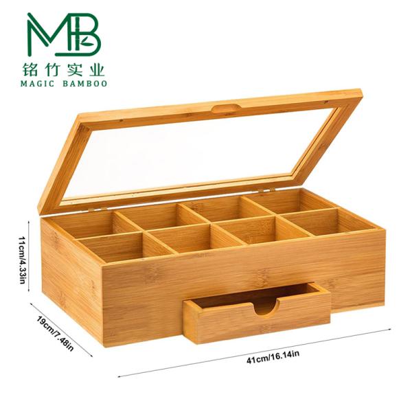 Bamboo Multi-Compartment Organizer With Clear Side Drawer Cover For Kitchen
