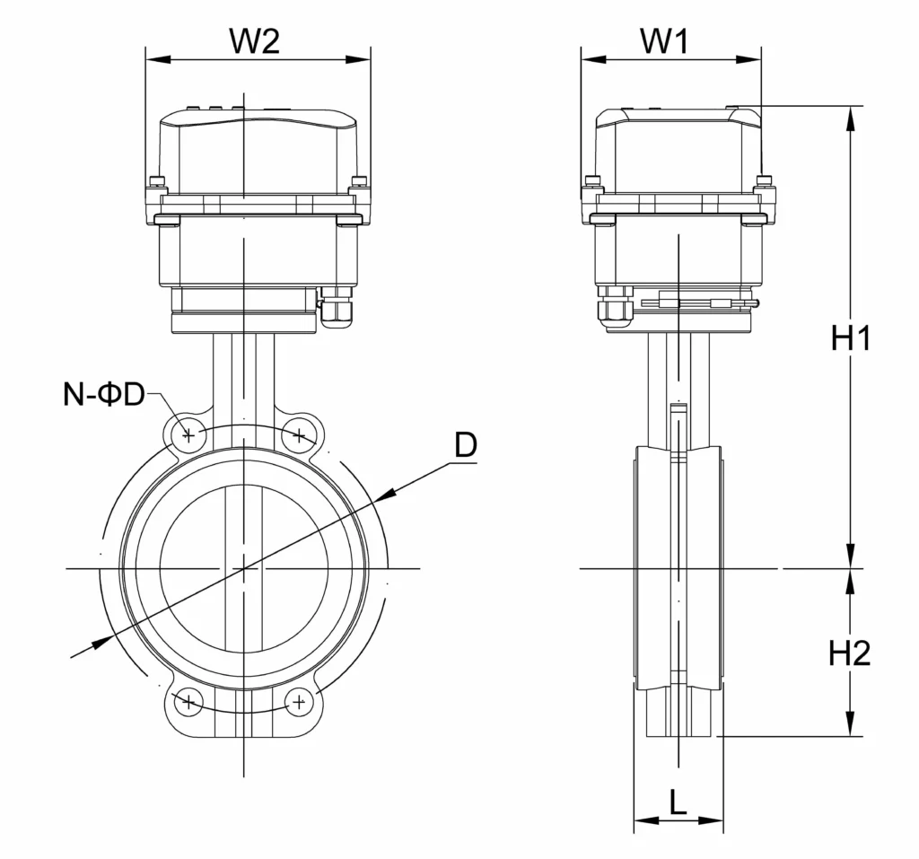 Installation Dimensions of IoT Butterfly Valve