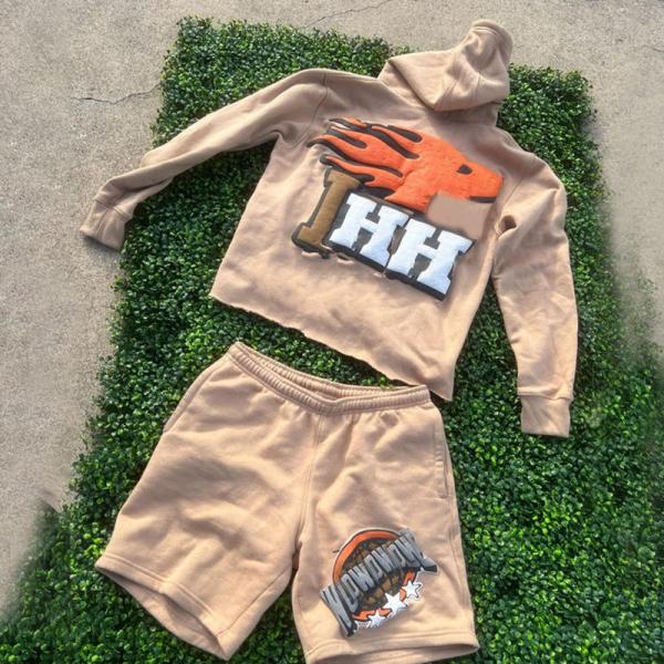 Latest Custom Puff Foem Printing French Terry Unisex Jogger Two Pieces Summer Hoodies Suits and Shorts Set Tracksuit Sweatsuits