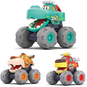 No Battery 3 Pack Friction Powered Pull Back Toy Cars Set for 1 2 3 Year Old