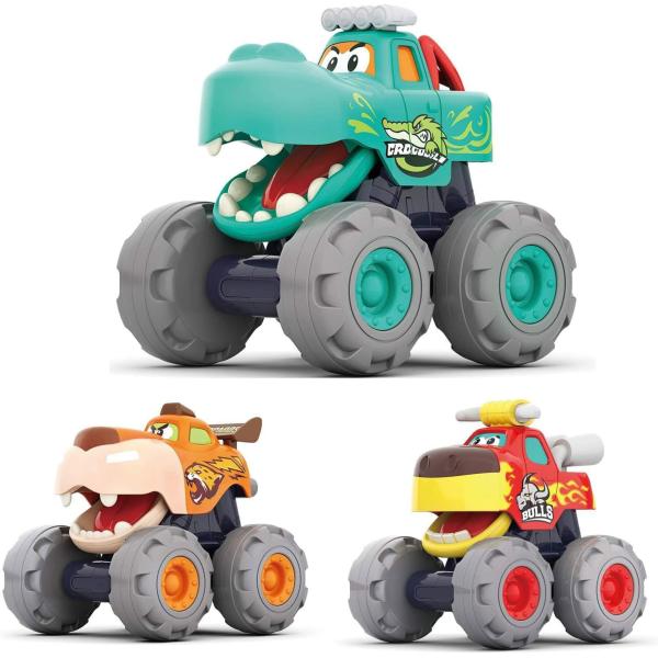 No Battery 3 Pack Friction Powered Pull Back Toy Cars Set for 1 2 3 Year Old