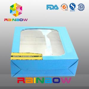 Blue Customized Printing And Size Waxed Cardboard Paper Box With Clear PVC