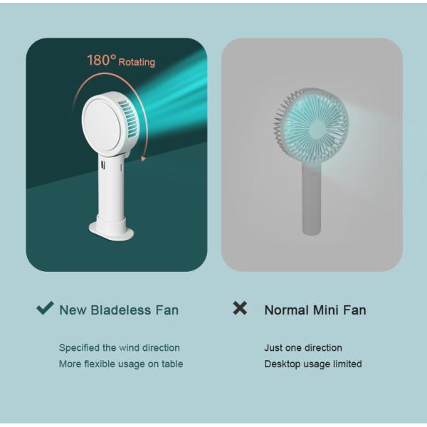 Bladeless Portable USB Handheld Fan 10hrs Outdoor Cooling 180 Degree Rotation