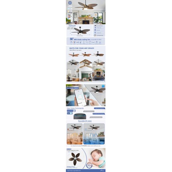 Decorative 5 Blades 56 Inch Classic Ceiling Fans With Remote Control