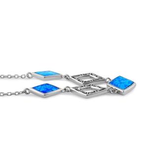 925 With Sterling Silver Greek Bule Opal Meander Diamond Necklace real Opal