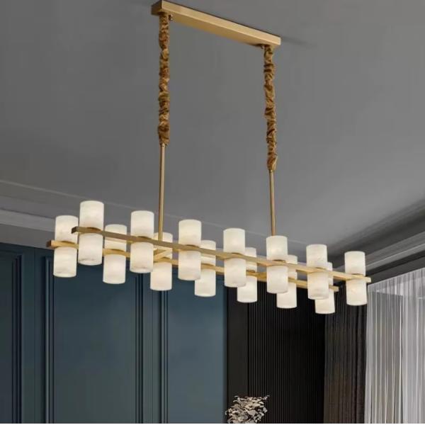 Buy Custom Dining Room Bar Rectangle Ceiling Luxury Alabaster Decorative Chandelier Gold Brass Pendant Light at wholesale prices