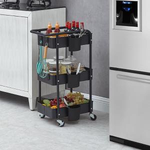 Household Moveable 3 Tier Modern Storage Trolley Cart With Locking Wheels