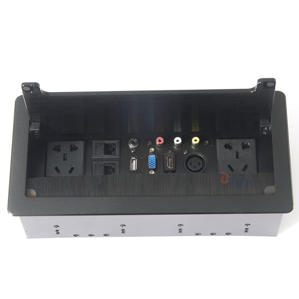 Aluminum alloy flip up brush office desk power socket box