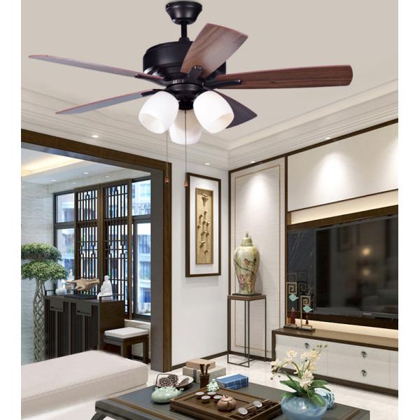 Classic Antique Brass Ceiling Fan With Light Pull Chain AC Motor