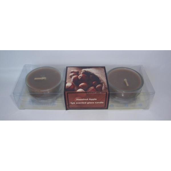 Buy 1)3pk Brown,Ivory and Orange decor glass tealight candle scented with unique design at wholesale prices