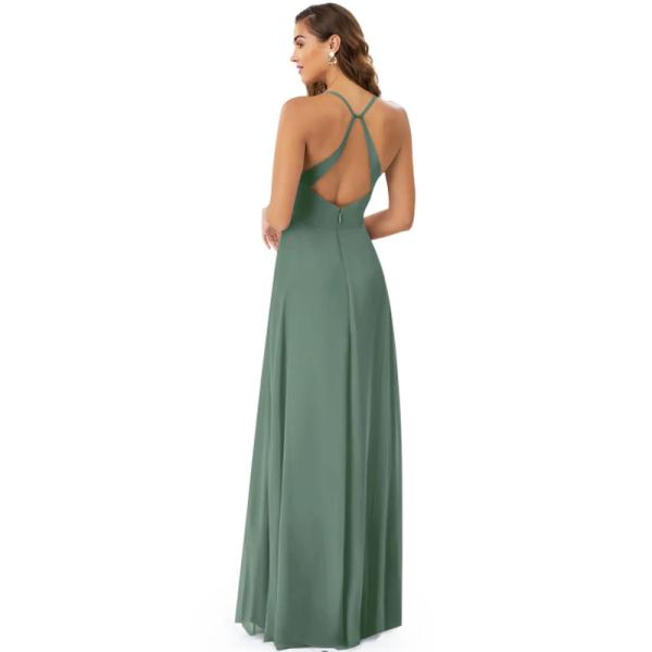 Sexy V-Neck Plus Size Chiffon Evening Dress Long Spaghetti Straps V-neck Princess A-Line Keyhole Pleated Sleeveless