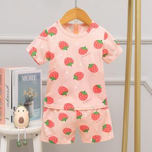 Quality 140cm 135cm Height Summer Pyjama Sets / Silk Sleep Set Strawberry Pattern for sale